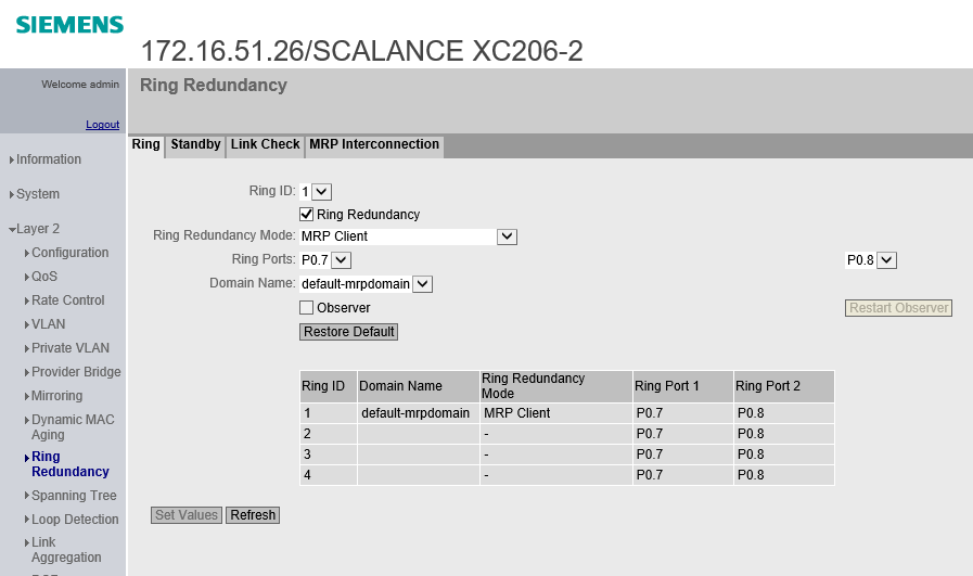 如何配置SCALANCE XC206的环网